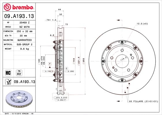 09A19313 BREMBO (Германия) Тормозной диск 09A19313 BREMBO