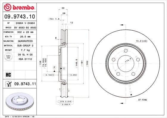 09974311 BREMBO (Германия) Тормозной диск 09974311 BREMBO