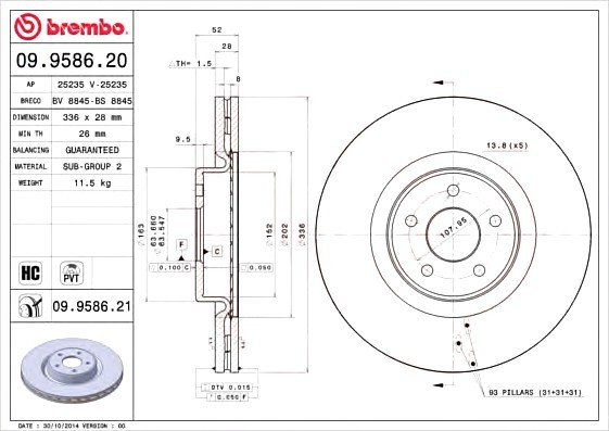 09958621 BREMBO (Германия) ДИСК ТОРМОЗНОЙ 09958621 BREMBO