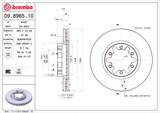 Тормозной диск 09896510 BREMBO