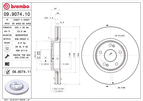 09907411 BREMBO (Германия) Тормозной диск 09907411 BREMBO