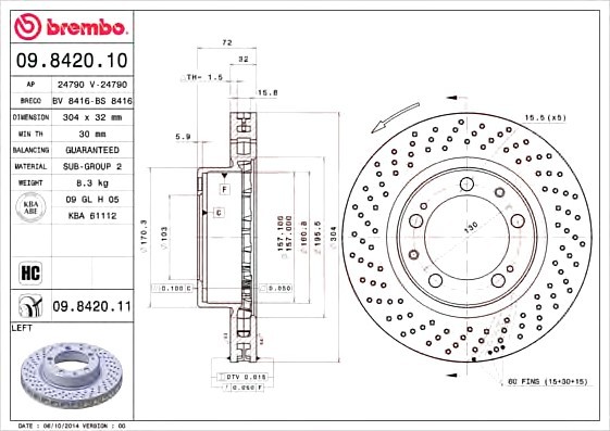 09842011 BREMBO (Германия) Гальмівний диск BREMBO