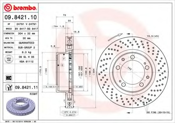 09842111 BREMBO (Германия) Тормозной диск 09842111 BREMBO