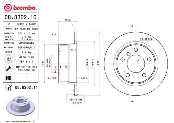 08830211 BREMBO (Германия) Тормозной диск 08830211 BREMBO