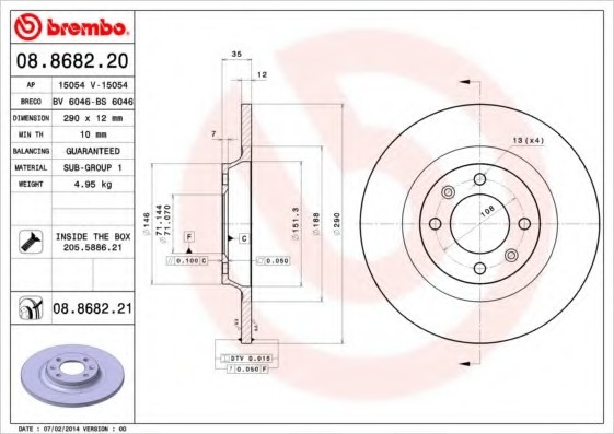 08868221 BREMBO (Германия) Тормозной диск 08868221 BREMBO