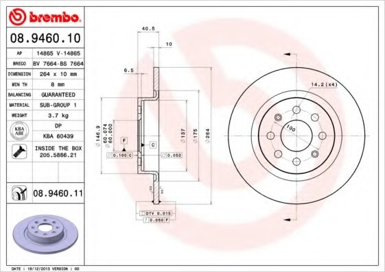 08946011 BREMBO (Германия) Тормозной диск 08946011 BREMBO