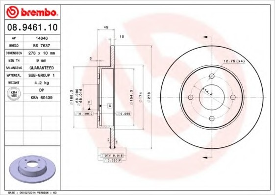 08946110 BREMBO (Германия) Диск тормозной 08946110 BREMBO