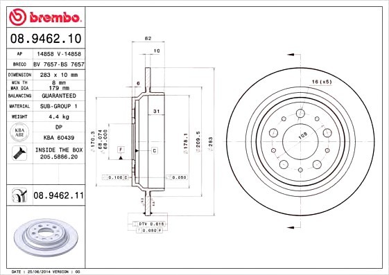 08946211 BREMBO (Германия) Гальмівний диск BREMBO