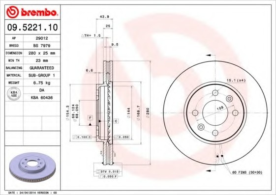 09522110 BREMBO (Германия) Диск гальмівний 09522110 BREMBO