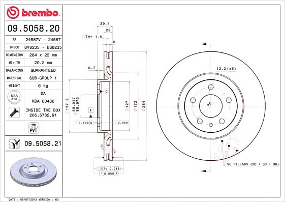 09505821 BREMBO (Германия) Тормозной диск 09505821 BREMBO