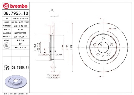 08795511 BREMBO (Германия) Тормозной диск 08795511 BREMBO