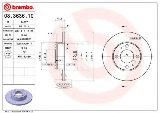 08363610 BREMBO (Германия) Диск гальмівний 08363610 BREMBO