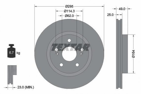 92156503 TEXTAR (Германия) Диск гальмівний SUZUKI Grand Vitara "F D=295mm "05>>