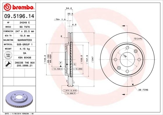 09519611 BREMBO (Германия) Автодеталь 09519611 BREMBO