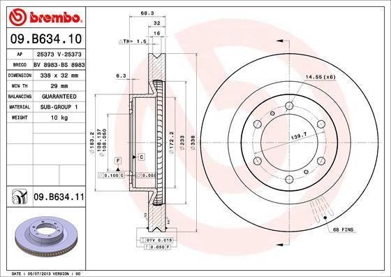 09B63411 BREMBO (Германия) Диск тормозной LAND CRUISER 150 3.0D-4D 2010-,4.0 V6 VVT-I 2010- передн. (пр-во BREMBO)