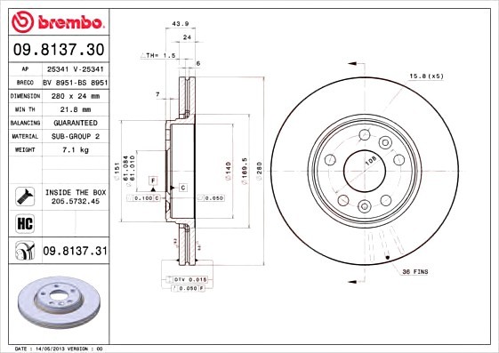 09813731 BREMBO (Германия) Запчасть 09813731 BREMBO