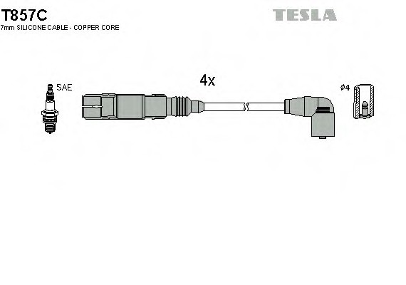 T857C TESLA (Чехия) Кабель запалюванняб к-кт TESLA Seat, VW Polo 97-01 1,0 TESLA