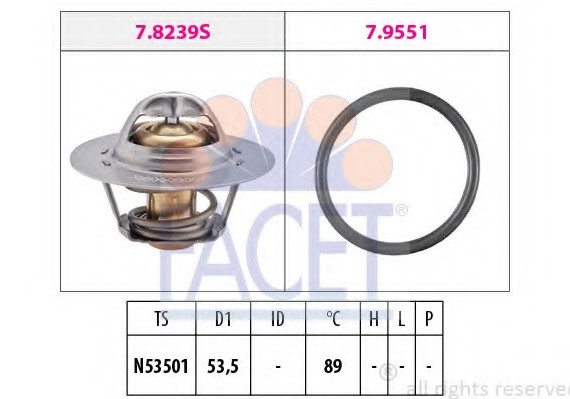 78239 FACET Термостат (с прокладкой) OPEL: ARENA Combi (THB) 1.9 D 98-01, ARENA фургон (TB, TF) 1.9 D 98-01 \ RE