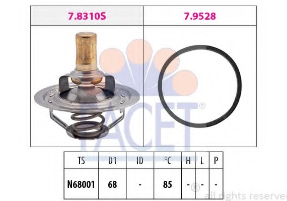 78310 FACET Термостат (с прокладкой) CITROEN: XANTIA (X1) 2.1 Turbo D 12V 93-98, XANTIA (X2) 2.1 Turbo D 12V 98-