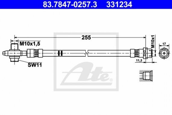 83784702573 Ate ТОРМОЗНОЙ Шланг ЗАДНИЙ AUDISEATSKODAVW 1.2-2.0