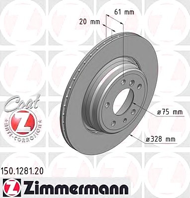 Фото диск гальмівний 34211160233 Zimmermann 150128120 Zimmermann 150128120 Zimmermann Диск гальмівний 34211160233 Zimmermann