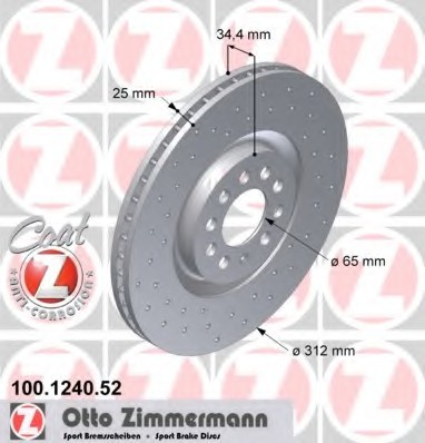 Фото диск гальмівний 100.1240.52 Zimmermann 100.1240.52 Zimmermann Диск гальмівний