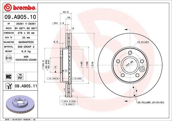 09A90511 BREMBO (Германия) Тормозной диск