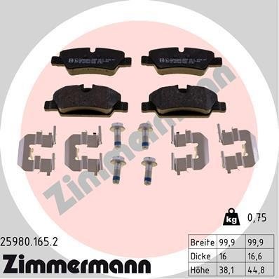 25980.165.2 Zimmermann Колодки гальмівні дискові, к-кт