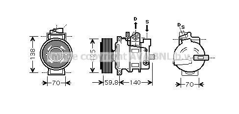 Компресор кондиціонера Audi A4 B7 (04-), A6 C6 (04-), Q7 (10-) 3.0TFSi, 3.2FSi, 2.0TDi (AIAK295) AVA AIA K295