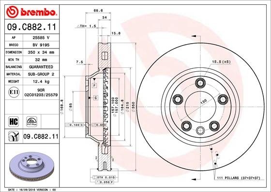 09.C882.11 BREMBO (Германия) Гальмівний диск BREMBO