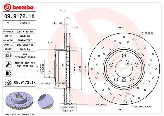 09.9172.1X BREMBO (Германия) Гальмівний диск BREMBO