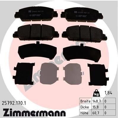 25792.170.1 Zimmermann Колодки гальмівні дискові   HONDA HR-V (RU) 15-