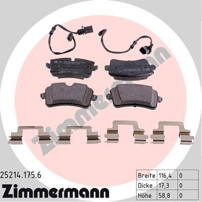 Фото комплект гальмівних колодок 25214.175.6 Zimmermann 25214.175.6 Zimmermann Комплект гальмівних колодок