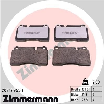 Фото колодки гальмівні дискові 20217.965.1 Zimmermann 20217.965.1 Zimmermann Колодки гальмівні дискові