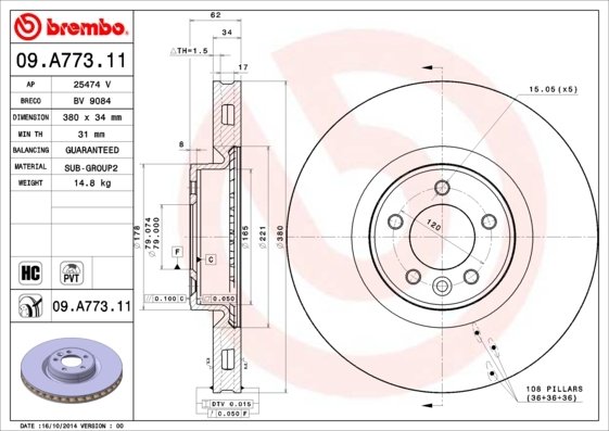 09.A773.11 BREMBO (Германия) Диск тормозной