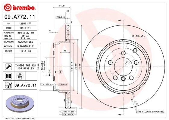 09.A772.11 BREMBO (Германия) Диск гальмівний