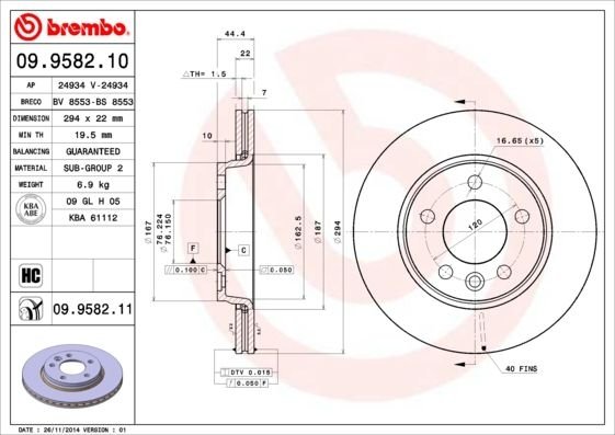 09958211 BREMBO (Германия) Тормозной диск