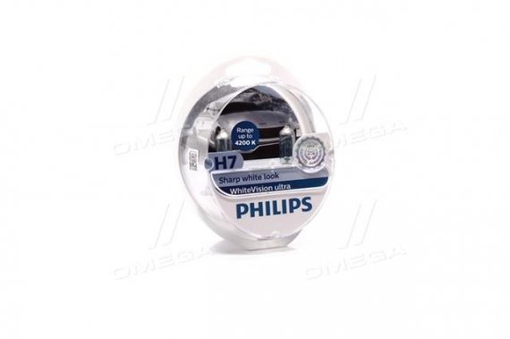12972WVUSM PHILIPS (Япония) Лампа розжарювання H7 12V 55W PX26d H7 WhiteVision ULTRA +60 (4200K) (компл) (пр-во Philips)