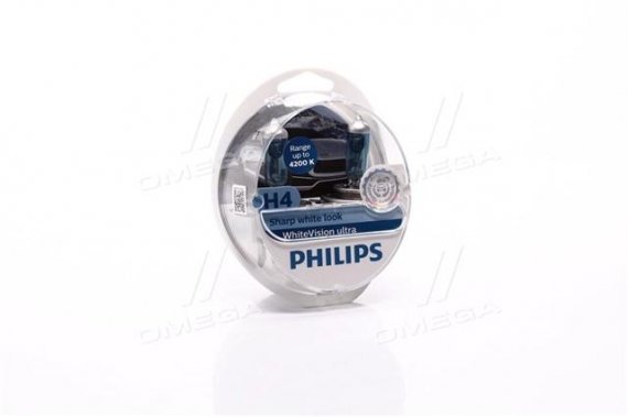 12342WVUSM PHILIPS (Япония) Лампа розжарювання H4 12V 60/55W WhiteVision ULTRA +60 (4200K) (компл) (пр-во Philips)