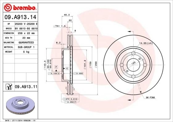 09.A913.11 BREMBO (Германия) Гальмівні диски BREMBO