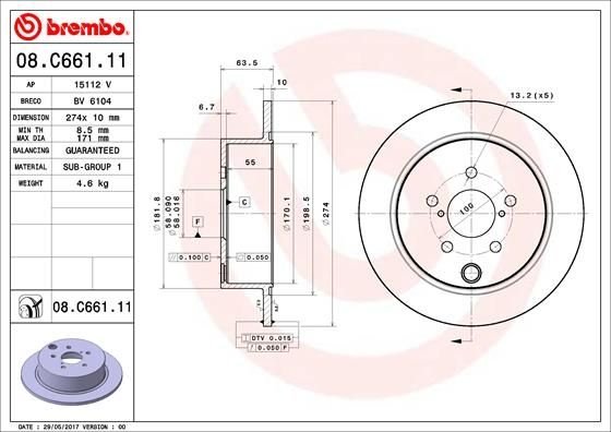 08.C661.11 BREMBO (Германия) Тормозной диск BREMBO