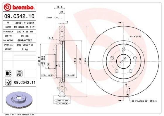 09.C542.11 BREMBO (Германия) Гальмівний диск BREMBO