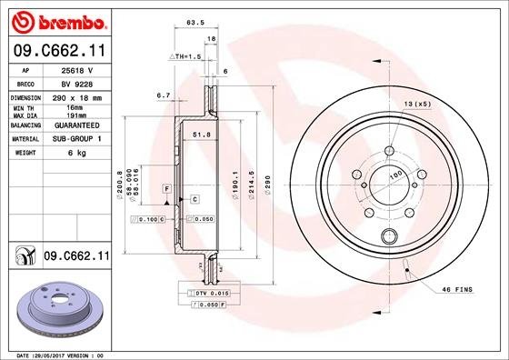 Фото гальмівний диск BREMBO 09.C662.11 BREMBO (Германия) 09.C662.11 BREMBO (Германия) Гальмівний диск BREMBO