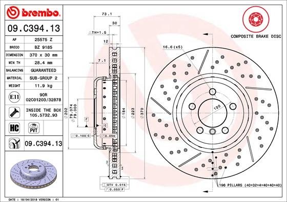 09.C394.13 BREMBO (Германия) Гальмівний диск BREMBO