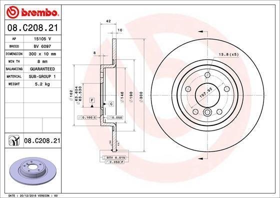 08.C208.21 BREMBO (Германия) Гальмівний диск BREMBO