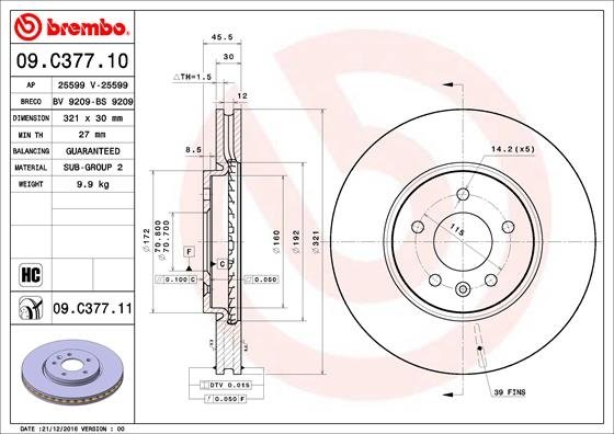 09.C377.11 BREMBO (Германия) Тормозной диск BREMBO