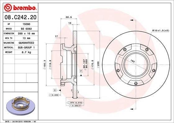 08.C242.20 BREMBO (Германия) Гальмівний диск BREMBO