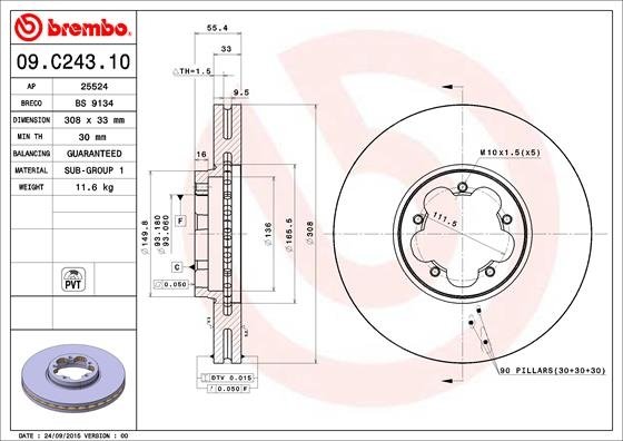 09.C243.10 BREMBO (Германия) Гальмівний диск BREMBO