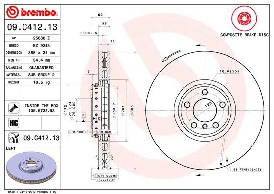 09.C412.13 BREMBO (Германия) Гальмівний диск BREMBO