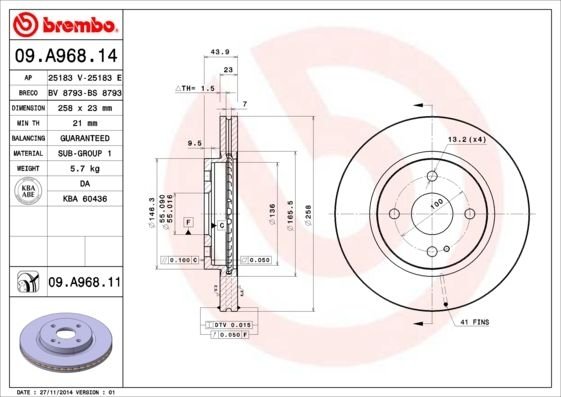 09.A968.11 BREMBO (Германия) Гальмівний диск BREMBO